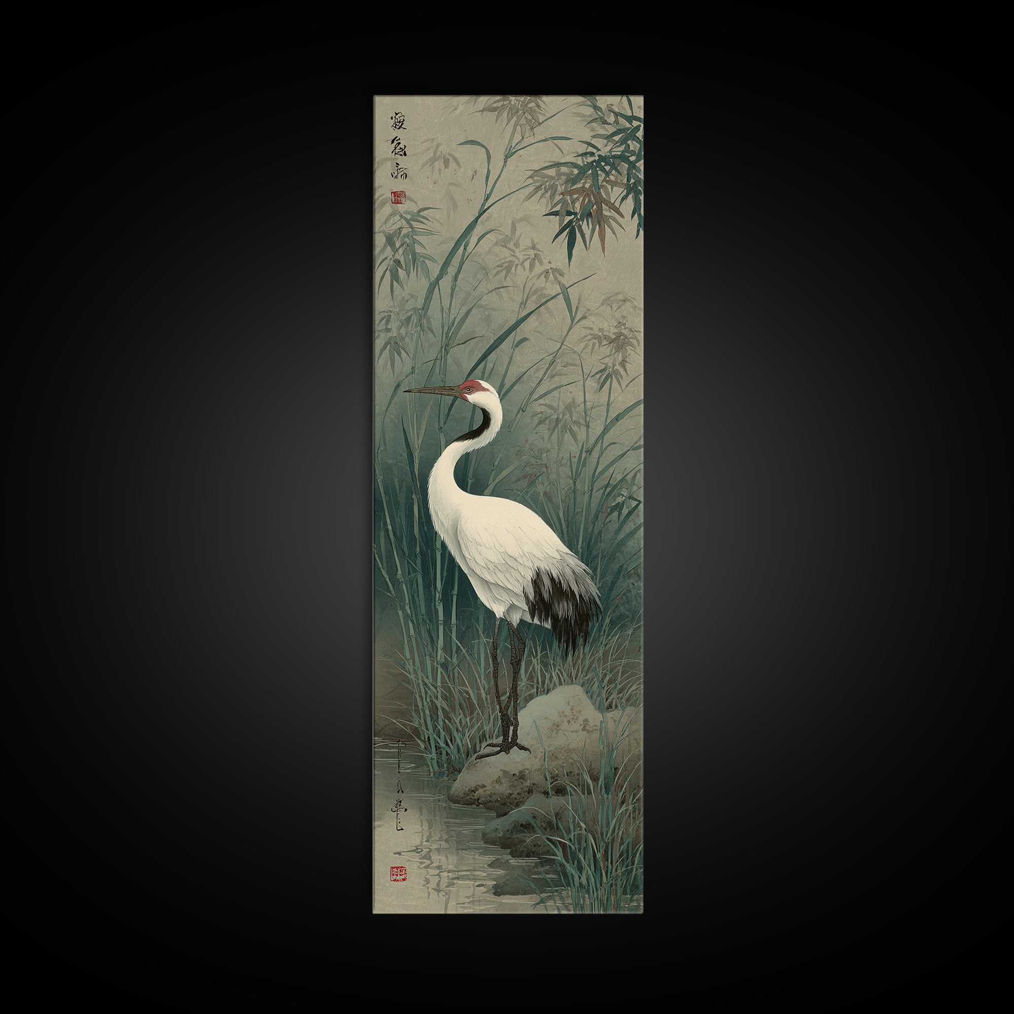 White Crane Standing Framed Canvas Print, Zen Art, Extra Large Wall Art, Living Room Decor, Fine Art, Zen, Boho Decor, ZEN-1x3-19