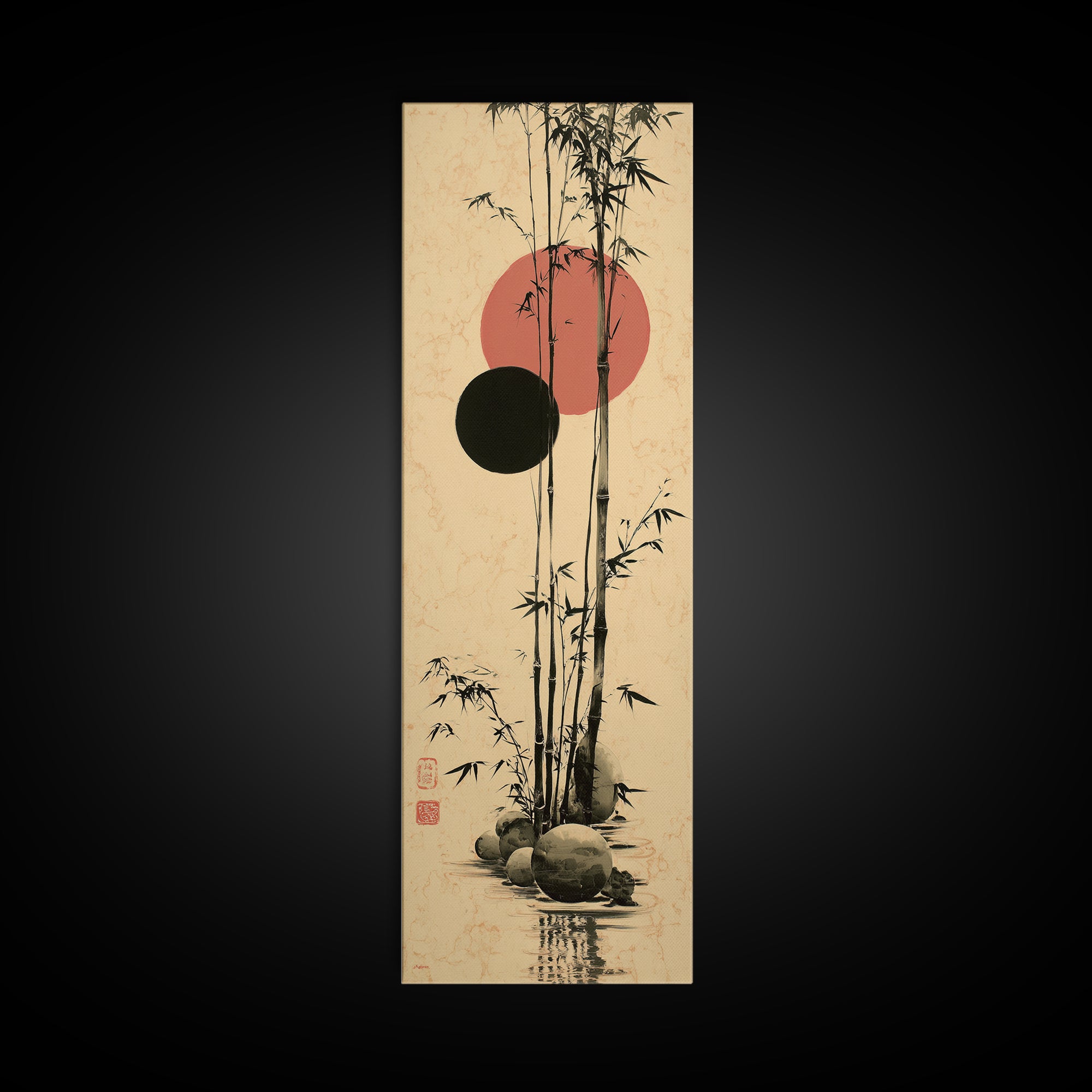 Single Black Ens Circle on Warm Paper Canvas Print, Zen Art, Original Painting, Living Room Decor, Zen, Abstract Painting, ZEN-1x3-37