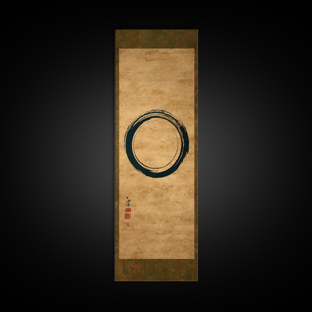 Single Black Ens Circle on Warm Paper Framed Canvas Print, Zen Art, Printable Art, Living Room Decor, Zen, Nature Prints, ZEN-1x3-61