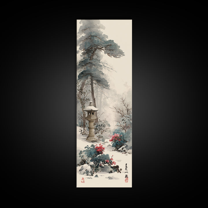 Stone Lantern in Morning Fog Without Garden Canvas Print, Zen Art, Textured Painting, Living Room Decor, Fine Art, Zen, ZEN-1x3-78