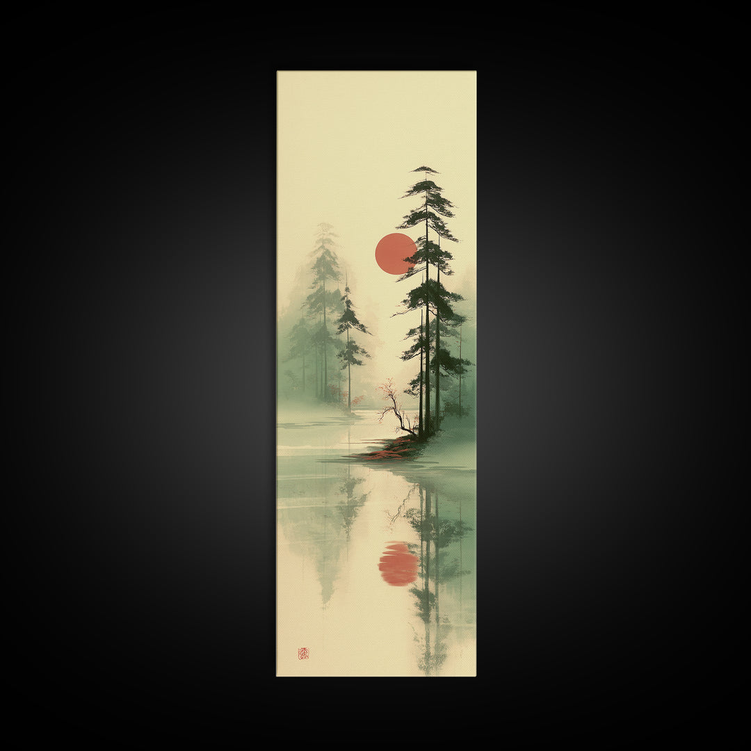 Moon Reflected in Quiet Pond Canvas Print, Zen Art, Home Decor, Living Room Decor, Fine Art, Zen, Boho Wall Art, Garden Art, ZEN-1x3-94