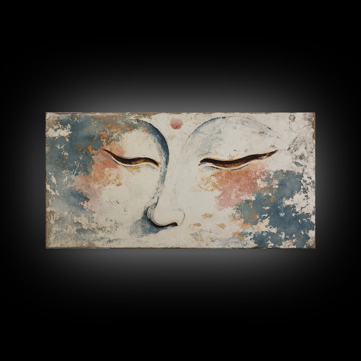 Calm Face with Closed Eyes and Simple Framed Canvas Print, Zen Art, Wall Art, Living Room Decor, Oil Painting, Zen, ZEN-2x1-18
