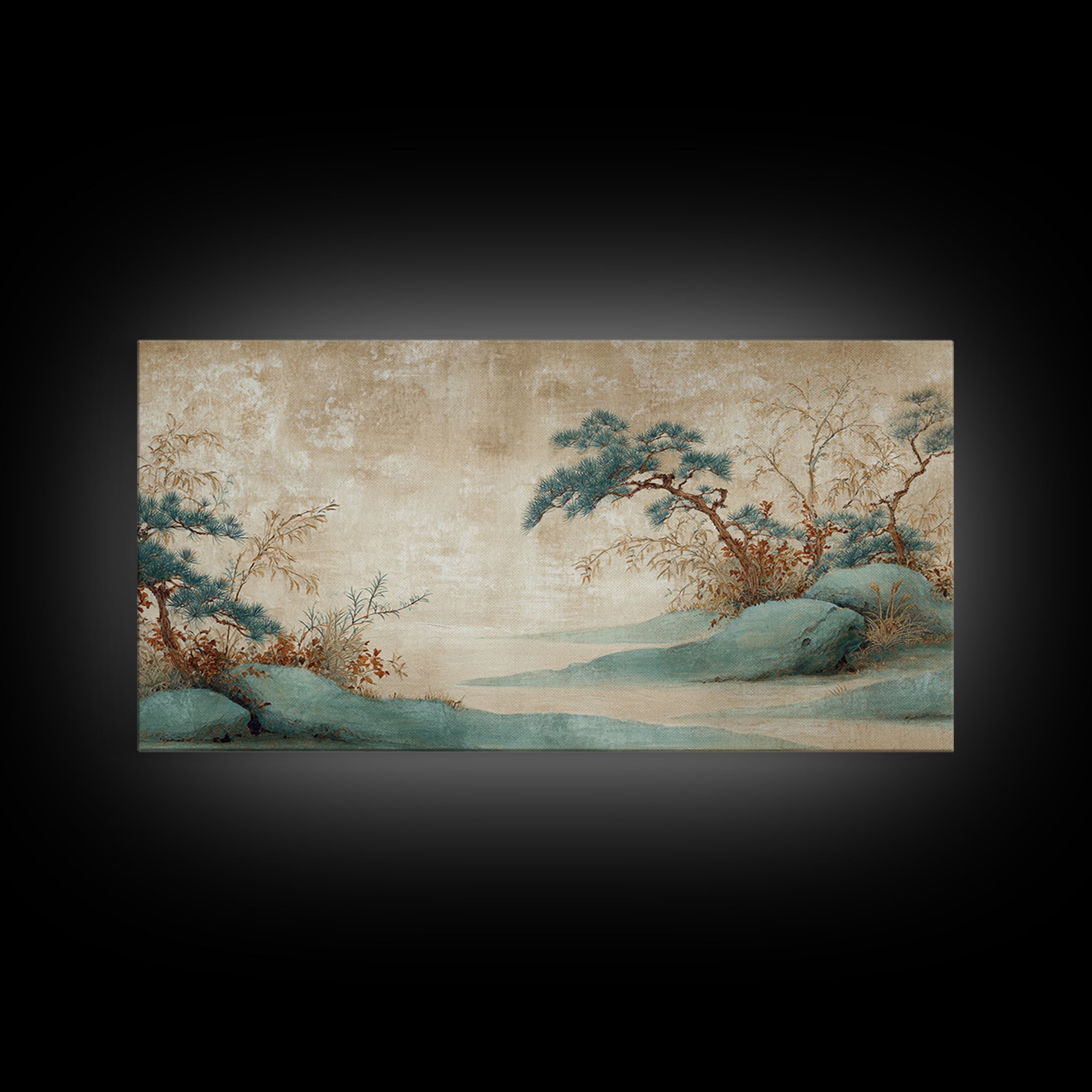 Raked Sand Garden Pattern from Above Framed Canvas Print, Zen Art, Large Wall Art, Living Room Decor, Oil Painting, Zen, ZEN-2x1-50