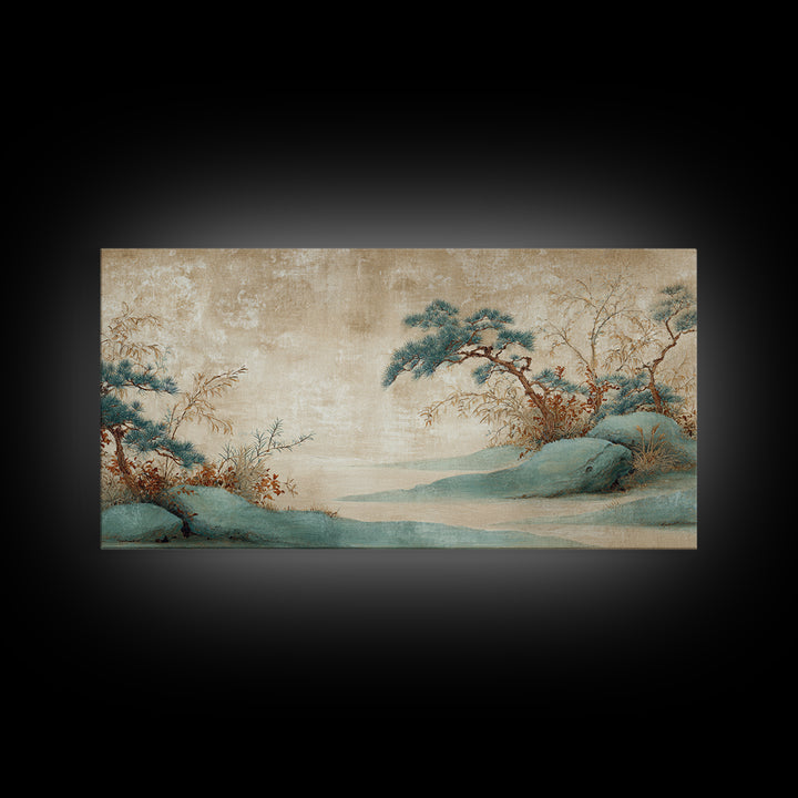 Raked Sand Garden Pattern from Above Framed Canvas Print, Zen Art, Large Wall Art, Living Room Decor, Oil Painting, Zen, ZEN-2x1-50