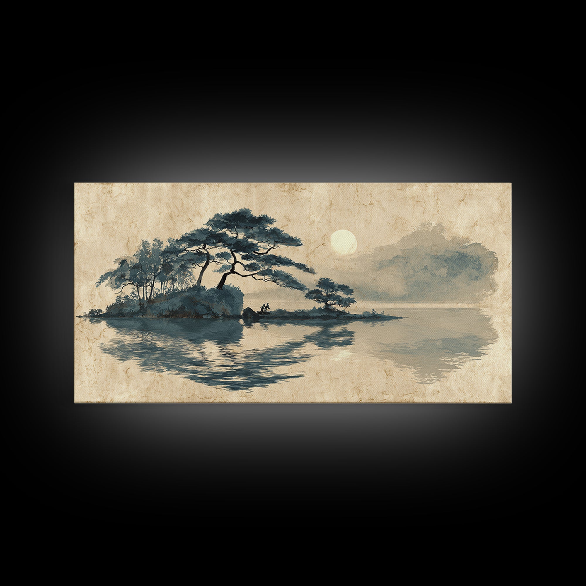 Moon Reflected in Quiet Pond Canvas Print, Zen Art, Canvas Wall Art, Living Room Decor, Fine Art, Zen, Minimalist Wall Art, ZEN-2x1-54