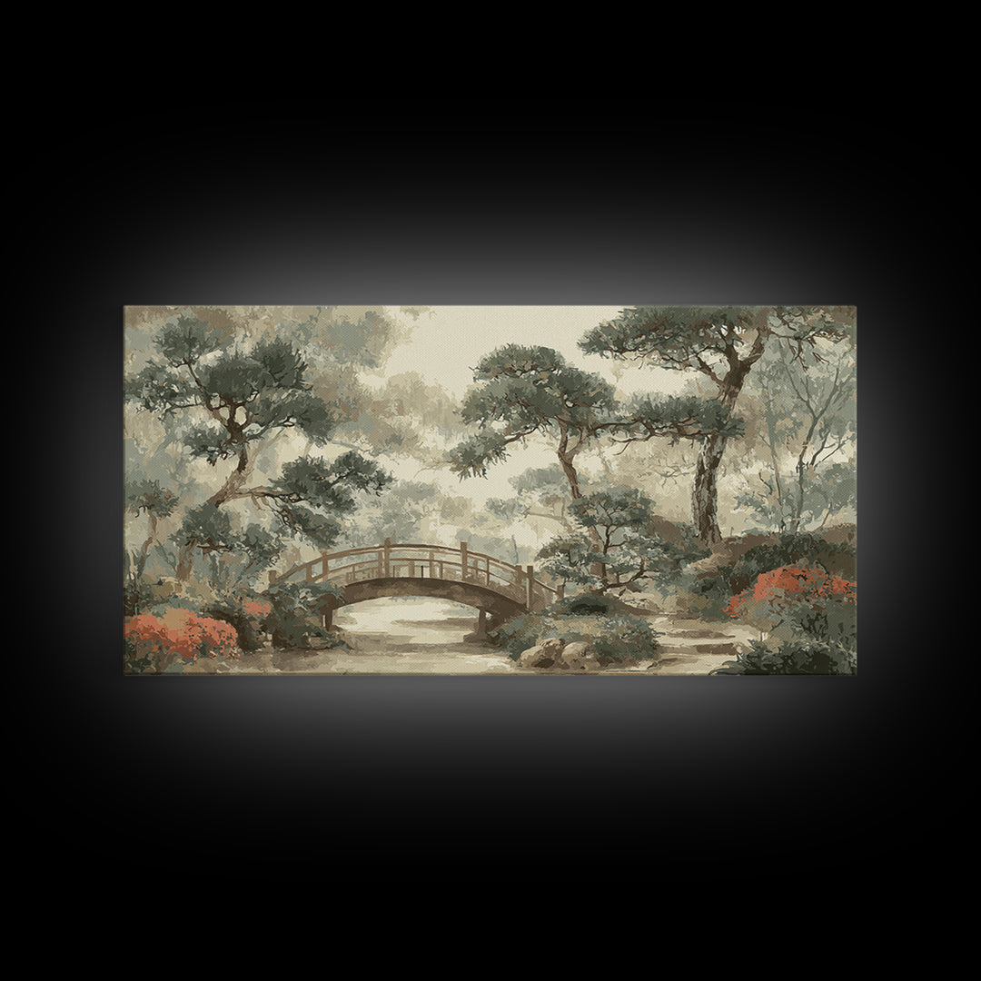 Japanese Garden Bridge Implied Through Shapes Canvas Print, Zen Art, Abstract Art, Living Room Decor, Watercolor Art, Zen, ZEN-2x1-58