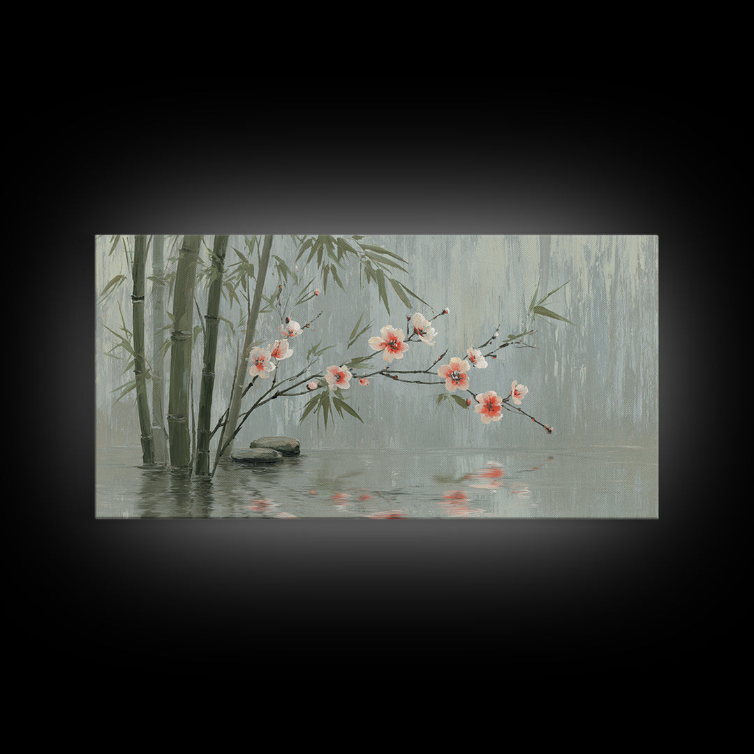 Soft Pine Silhouette Framed Canvas Print, Zen Art, Metal Wall Art, Living Room Decor, Fine Art, Zen, Japandi Wall Art, ZEN-2x1-83