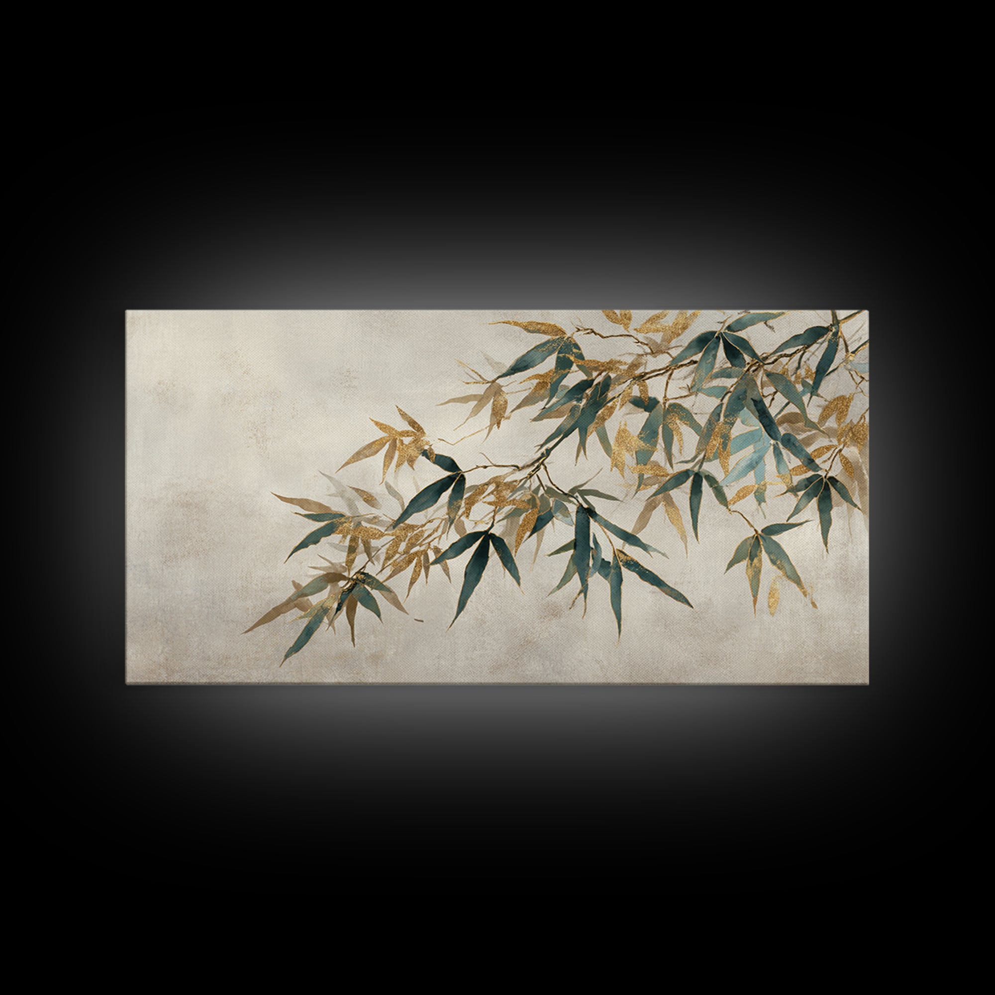Minimal Bamboo Leaves Framed Canvas Print, Zen Art, Extra Large Wall Art, Living Room Decor, Fine Art, Zen, Boho Decor, ZEN-2x1-85