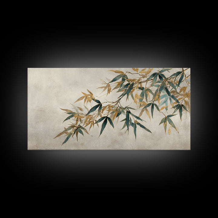 Minimal Bamboo Leaves Framed Canvas Print, Zen Art, Extra Large Wall Art, Living Room Decor, Fine Art, Zen, Boho Decor, ZEN-2x1-85
