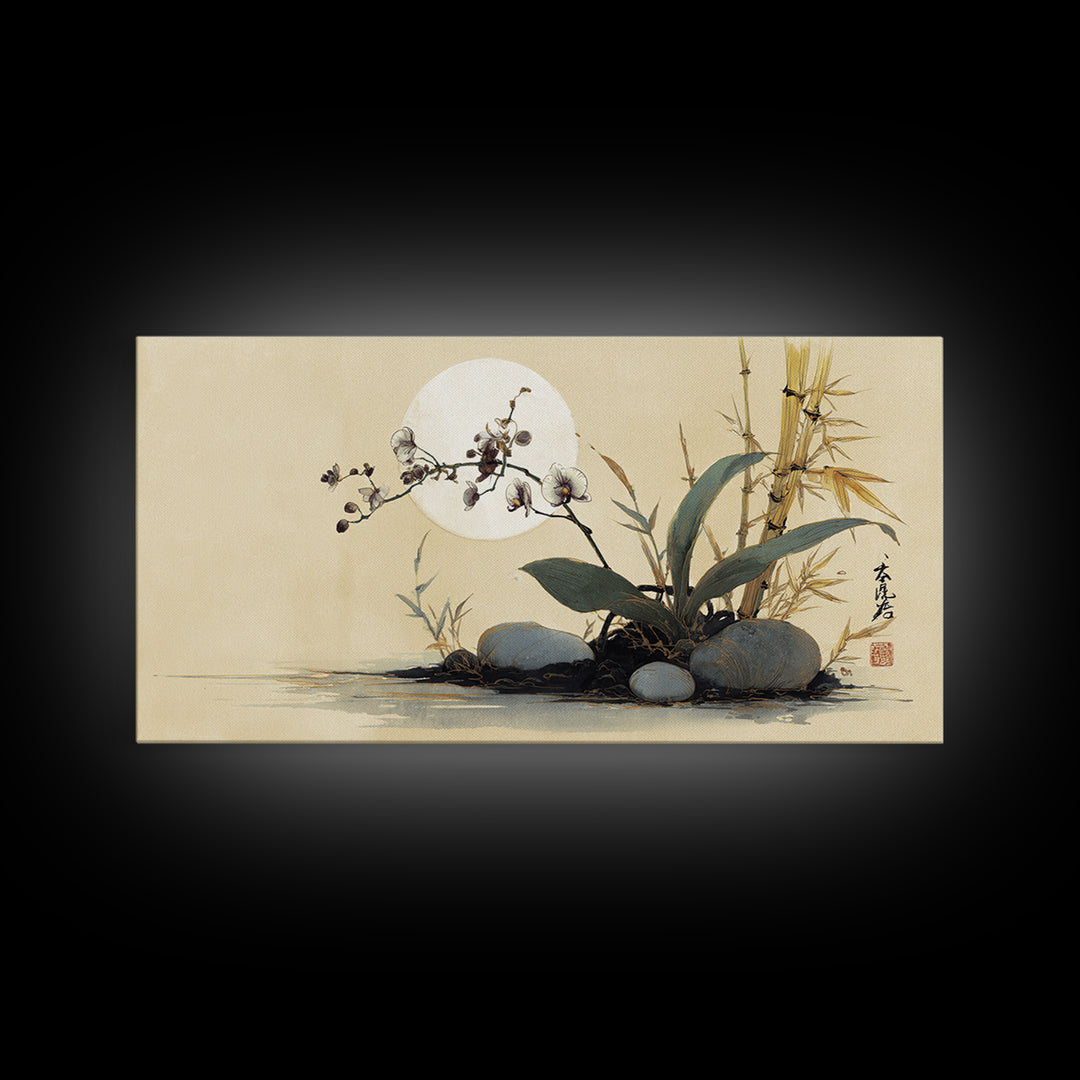 Single Orchid Stem Framed Canvas Print, Zen Art, Garden Art, Living Room Decor, Fine Art, Zen, Artist, Neutral Wall Art, ZEN-2x1-91
