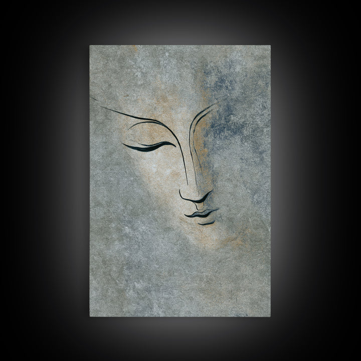 Calm Face with Closed Eyes and Simple Canvas Print, Zen Art, Abstract Art, Living Room Decor, Fine Art, Zen, Wabi Sabi Wall Art, ZEN-2x3-54