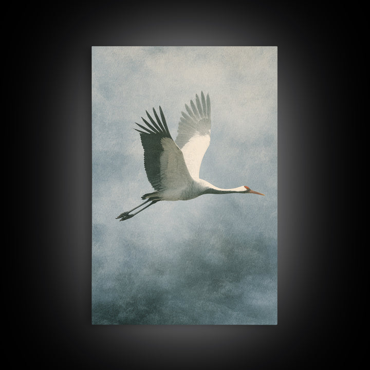 Crane Flying Across Pale Sun Framed Canvas Print, Zen Art, Metal Wall Art, Living Room Decor, Abstract Art, Zen, ZEN-2x3-56