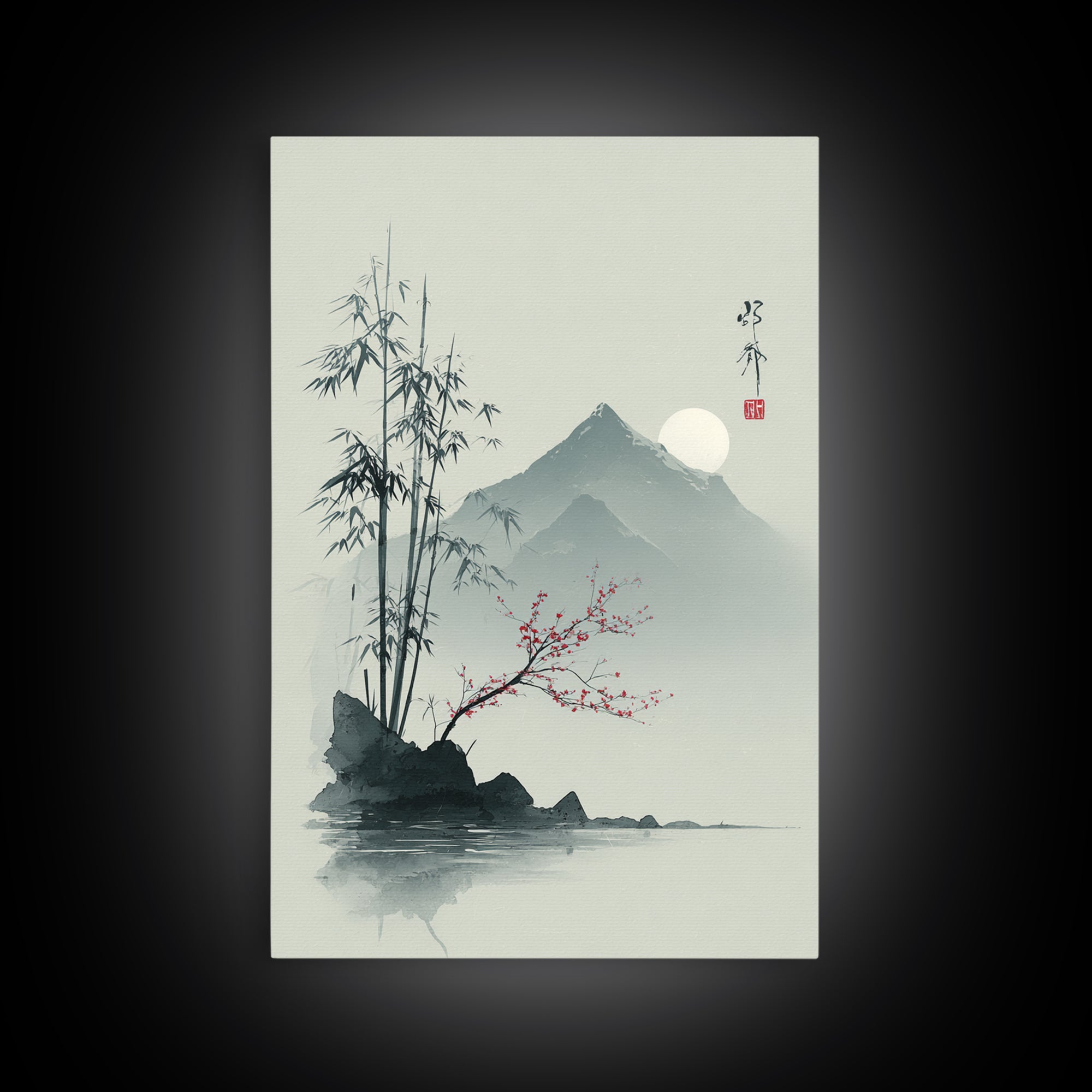 Minimal Mountain in Fog with Empty Space Framed Canvas Print, Zen Art, Contemporary Art, Living Room Decor, Oil Painting, Zen, ZEN-2x3-85