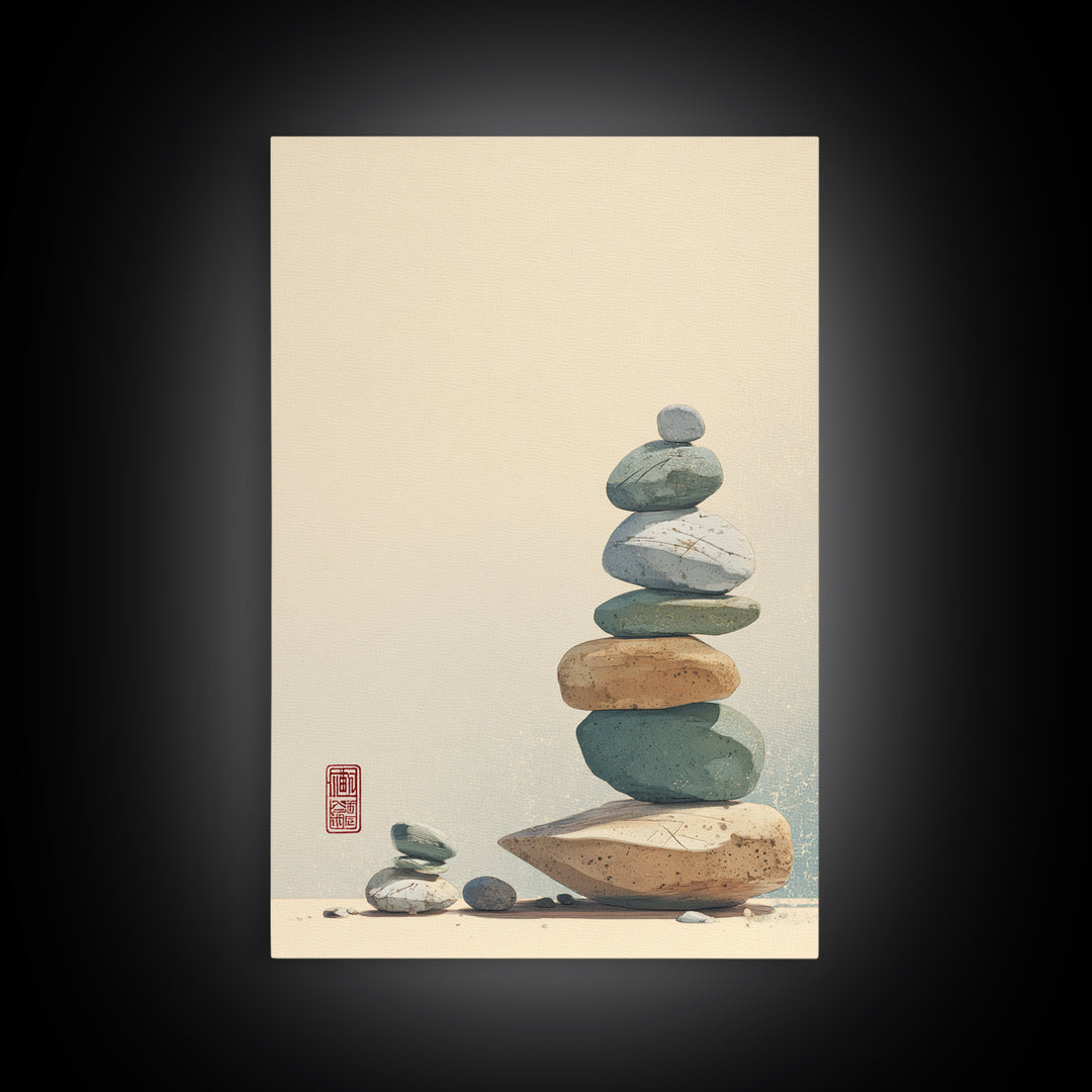Smooth Pebbles Arranged Canvas Print, Zen Art, Textured Painting, Living Room Decor, Fine Art, Zen, Abstract Art, Digital Print, ZEN-2x3-91