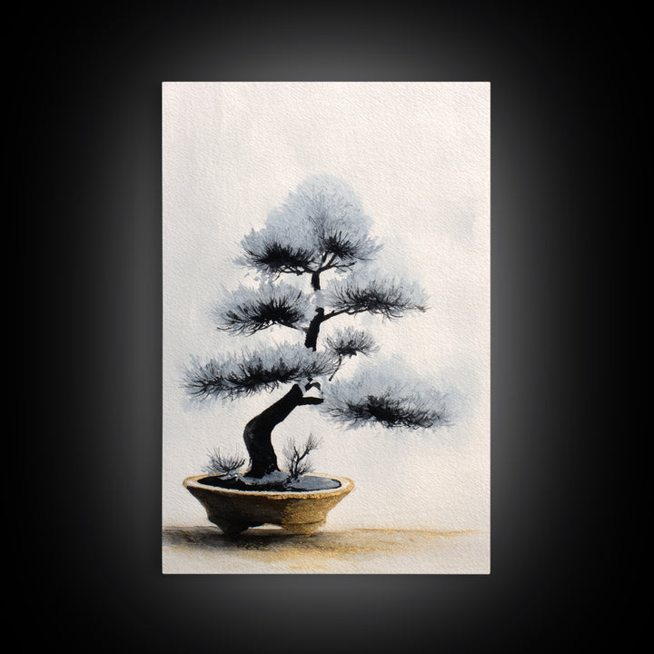 Bonsai Tree in Simple Ceramic Pot Framed Canvas Print, Zen Art, Large Wall Art, Living Room Decor, Abstract Art, Zen, ZEN-2x3-92