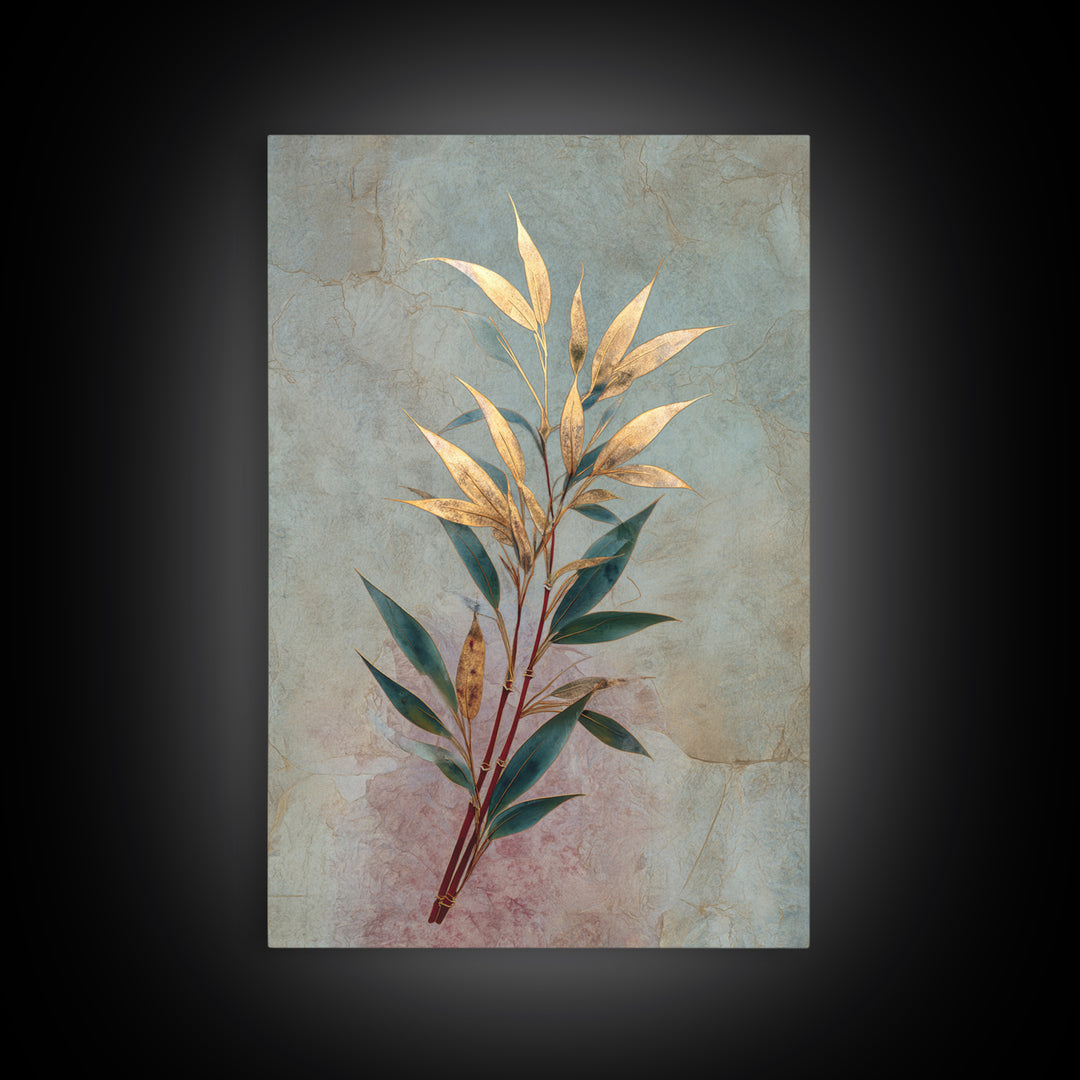 Minimal Bamboo Leaves Framed Canvas Print, Zen Art, Artist, Living Room Decor, Fine Art, Zen, Textured Painting, ZEN-2x3-97