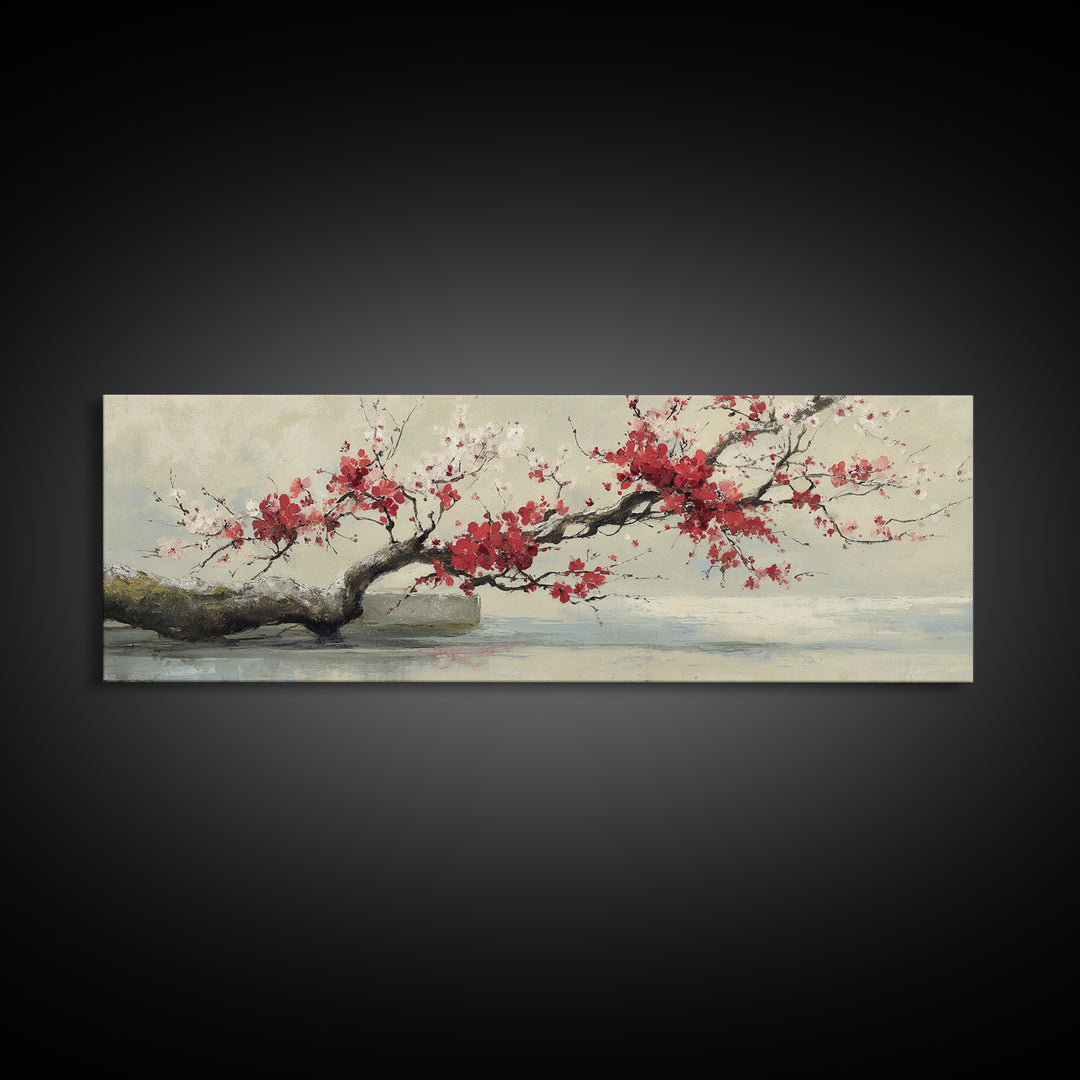 Falling Cherry Blossoms on Cream Ground Canvas Print, Zen Art, Neutral Decor, Living Room Decor, Fine Art, Zen, Wall Decor, ZEN-3x1-36