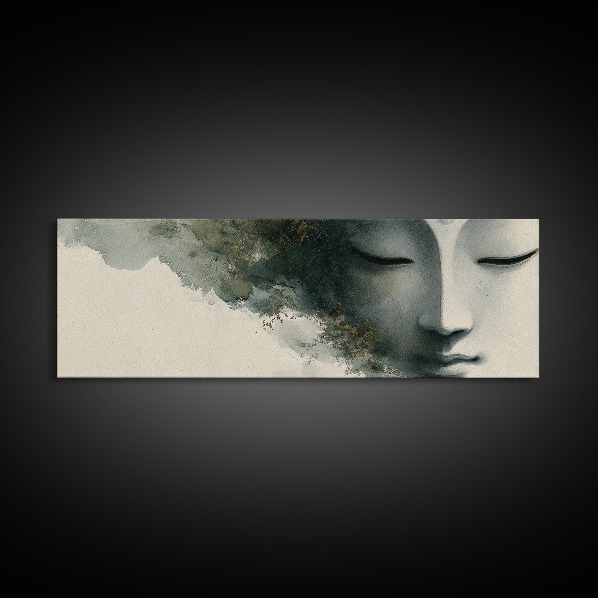 Calm Face with Closed Eyes and Simple Canvas Print, Zen Art, Japanese Art, Living Room Decor, Fine Art, Zen, Contemporary Art, ZEN-3x1-38