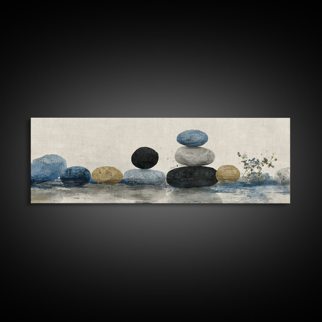 Smooth Pebbles Arranged Framed Canvas Print, Zen Art, Printable Art, Living Room Decor, Fine Art, Zen, Nature Prints, ZEN-3x1-51