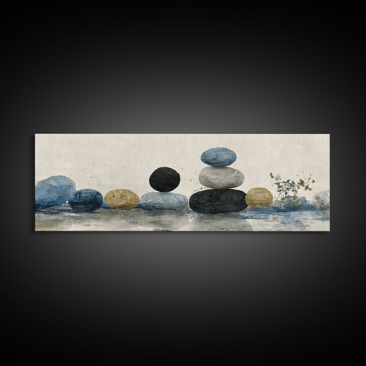 Smooth Pebbles Arranged Framed Canvas Print, Zen Art, Printable Art, Living Room Decor, Fine Art, Zen, Nature Prints, ZEN-3x1-51