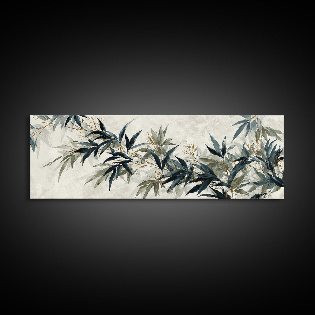Minimal Bamboo Leaves Framed Canvas Print, Zen Art, Statement Artwork, Living Room Decor, Fine Art, Zen, Printable Wall Art, ZEN-3x1-57