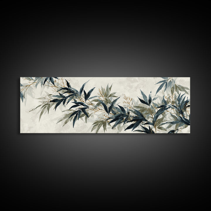 Minimal Bamboo Leaves Framed Canvas Print, Zen Art, Statement Artwork, Living Room Decor, Fine Art, Zen, Printable Wall Art, ZEN-3x1-57