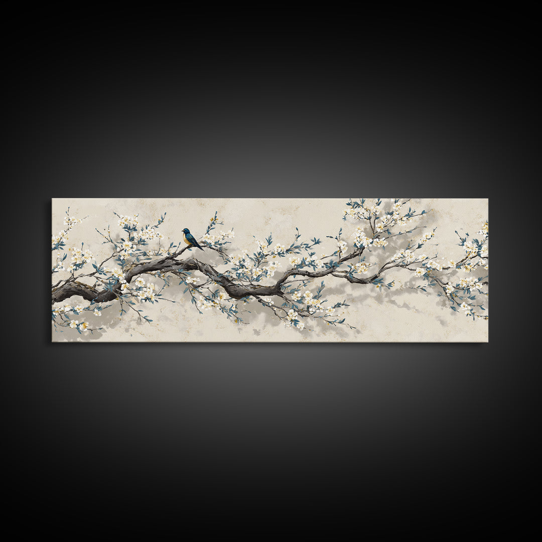 Falling Cherry Blossoms on Cream Ground Framed Canvas Print, Zen Art, Luxury Decor, Living Room Decor, Fine Art, Zen, ZEN-3x1-60