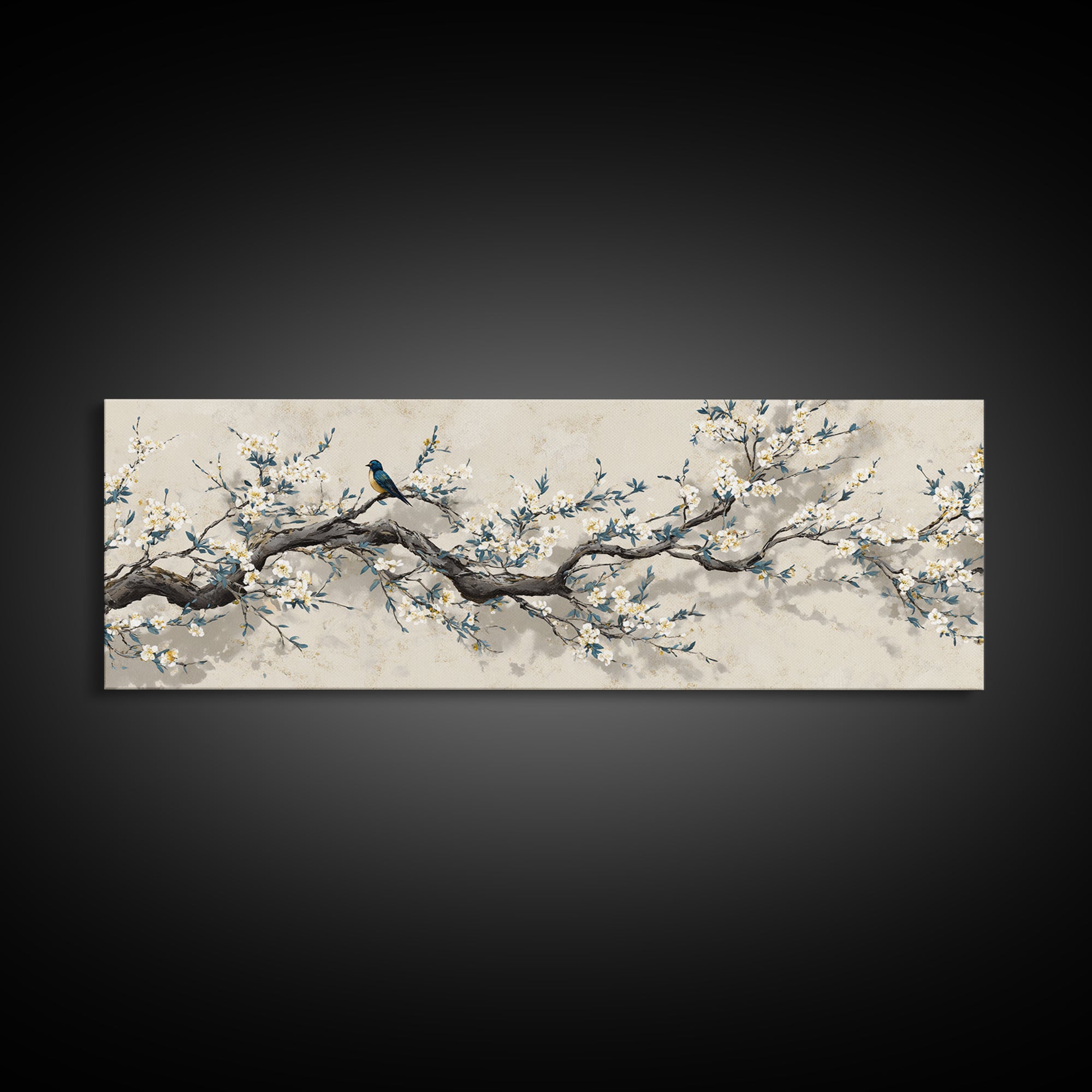 Falling Cherry Blossoms on Cream Ground Framed Canvas Print, Zen Art, Luxury Decor, Living Room Decor, Fine Art, Zen, ZEN-3x1-60