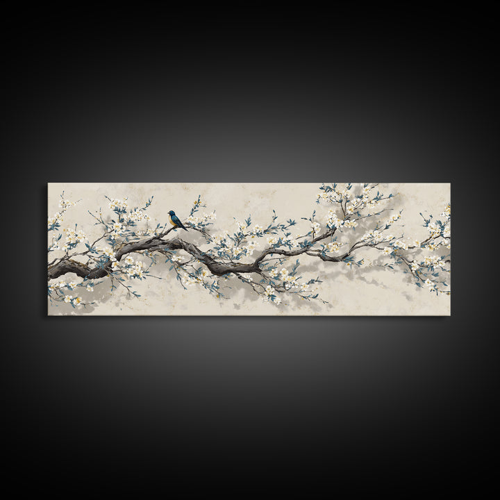 Falling Cherry Blossoms on Cream Ground Framed Canvas Print, Zen Art, Luxury Decor, Living Room Decor, Fine Art, Zen, ZEN-3x1-60