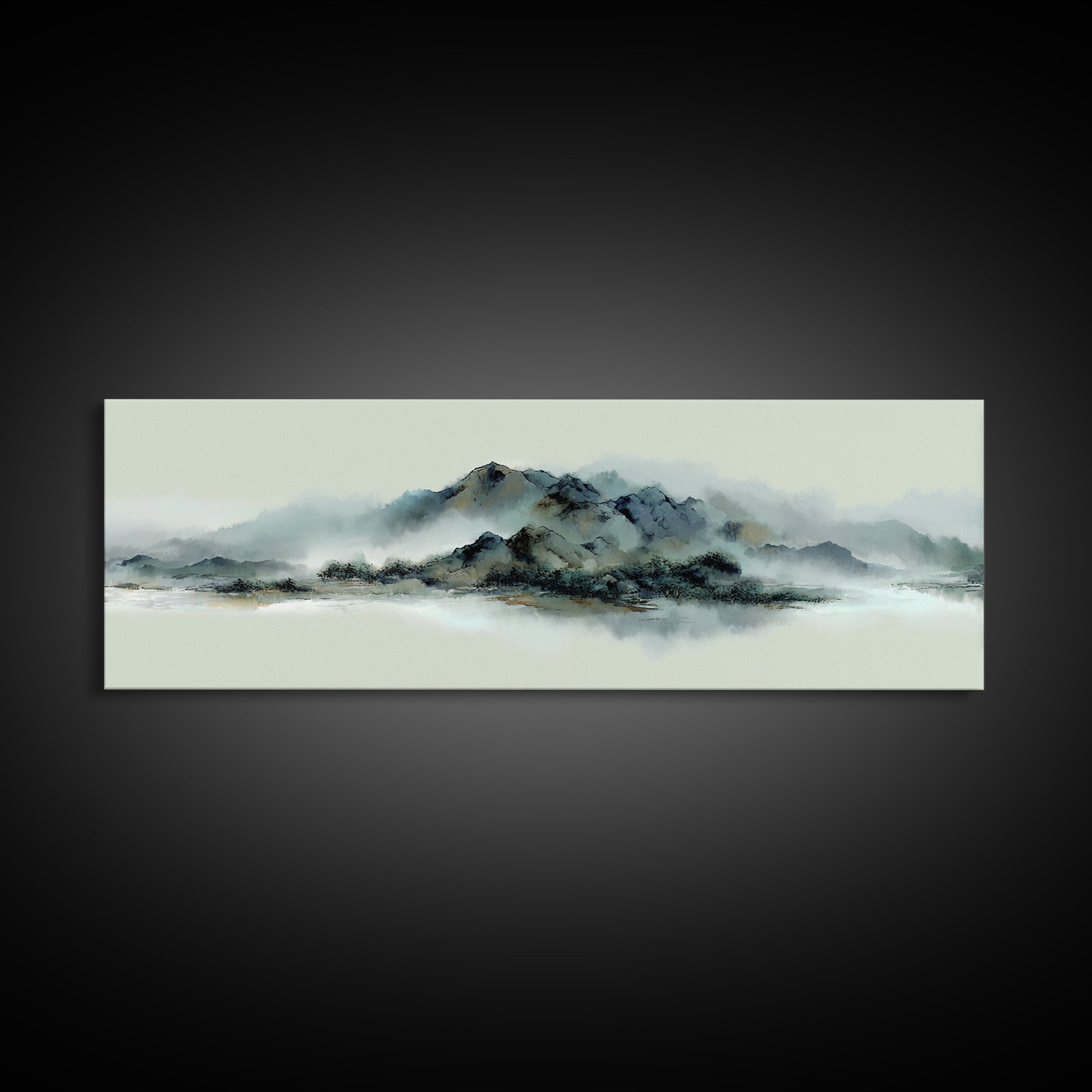 Minimal Mountain in Fog with Empty Space Framed Canvas Print, Zen Art, Luxury Decor, Living Room Decor, Fine Art, Zen, ZEN-3x1-69