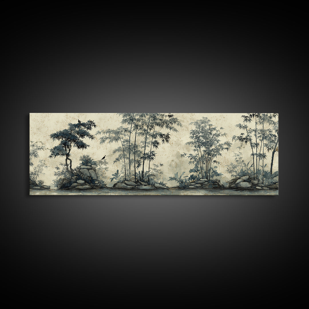 Soft Pine Silhouette Framed Canvas Print, Zen Art, Abstract Painting, Living Room Decor, Oil Painting, Zen, Gallery Decor, ZEN-3x1-79