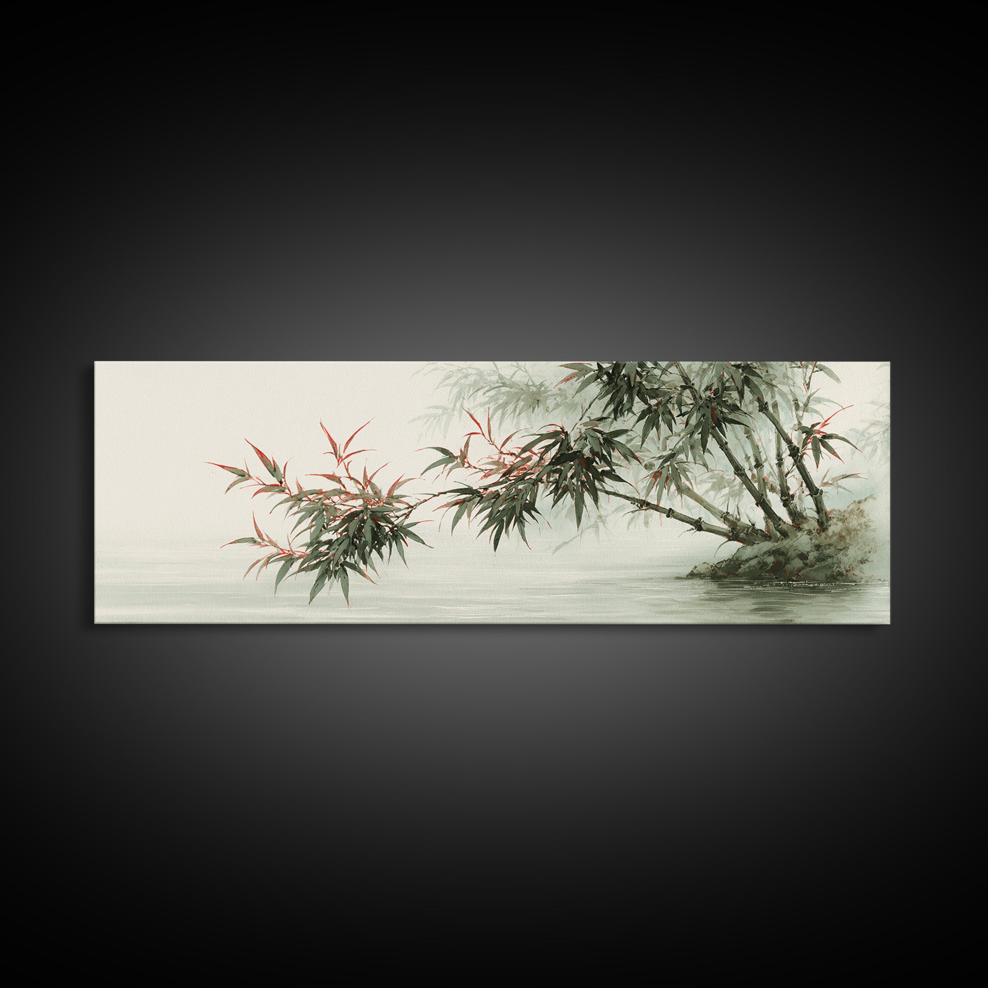 Bamboo Stalks in Sparse Ink Wash Framed Canvas Print, Zen Art, Contemporary Art, Living Room Decor, Fine Art, Zen, Wall Art, ZEN-3x1-90