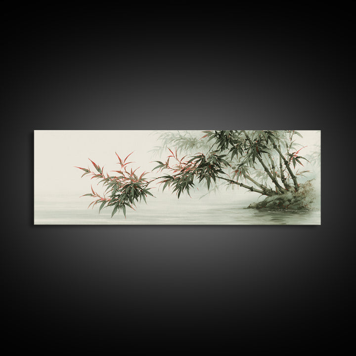 Bamboo Stalks in Sparse Ink Wash Framed Canvas Print, Zen Art, Contemporary Art, Living Room Decor, Fine Art, Zen, Wall Art, ZEN-3x1-90