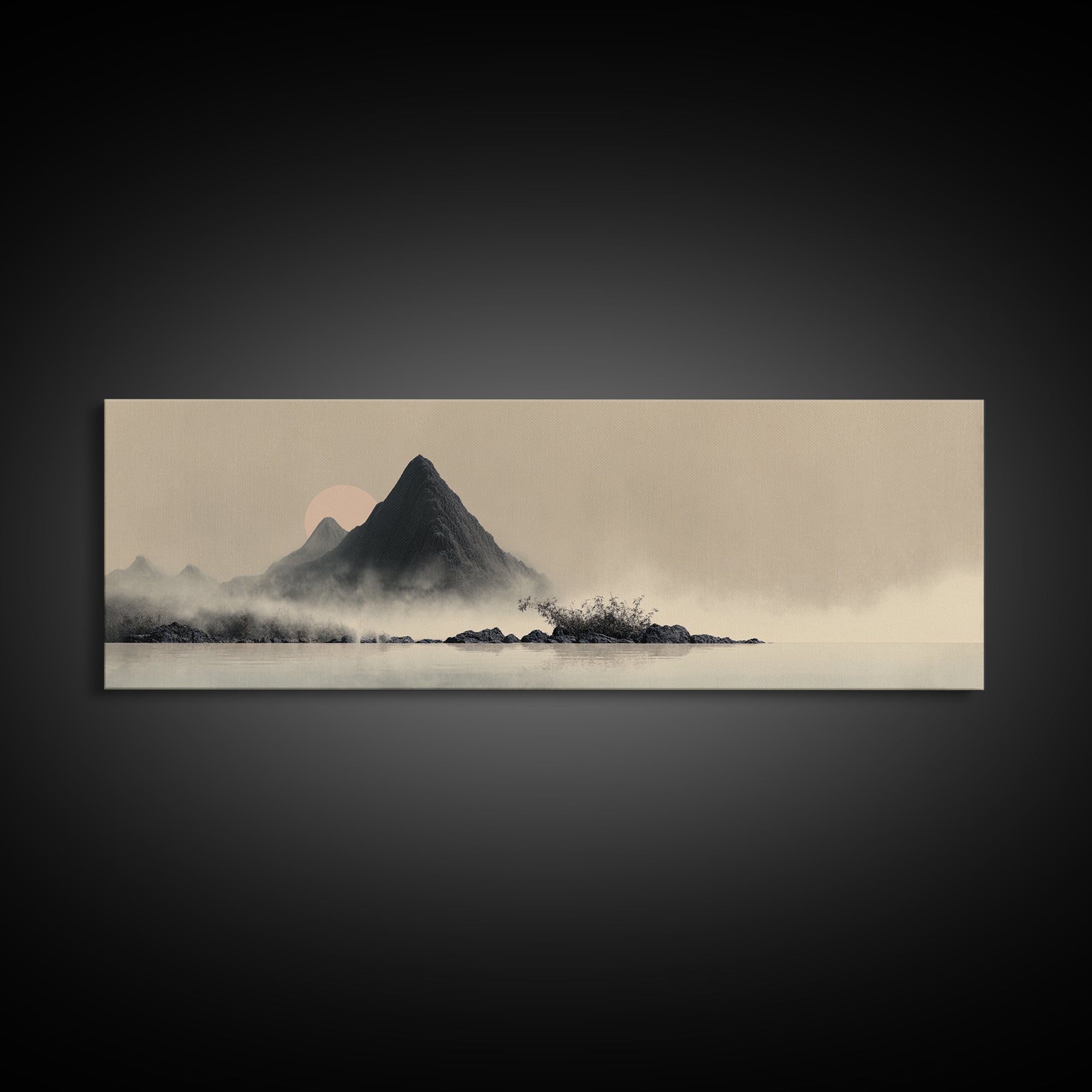 Minimal Mountain in Fog with Empty Space Canvas Print, Zen Art, Home Decor, Living Room Decor, Oil Painting, Zen, Boho Wall Art, ZEN-3x1-93