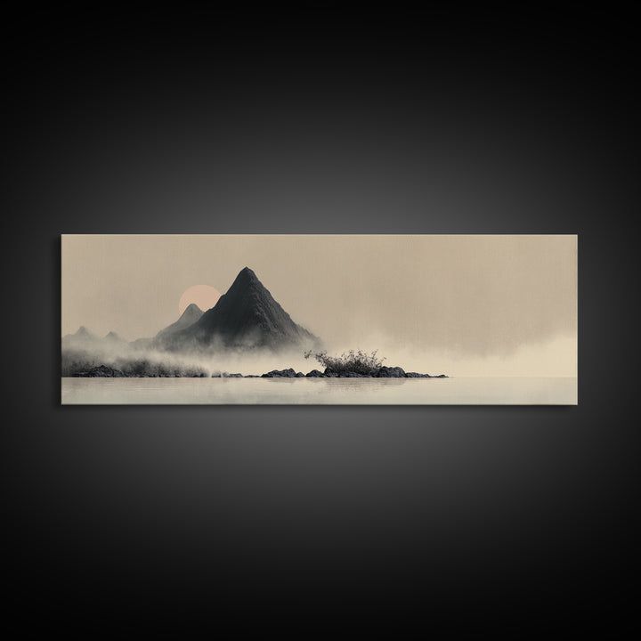 Minimal Mountain in Fog with Empty Space Canvas Print, Zen Art, Home Decor, Living Room Decor, Oil Painting, Zen, Boho Wall Art, ZEN-3x1-93