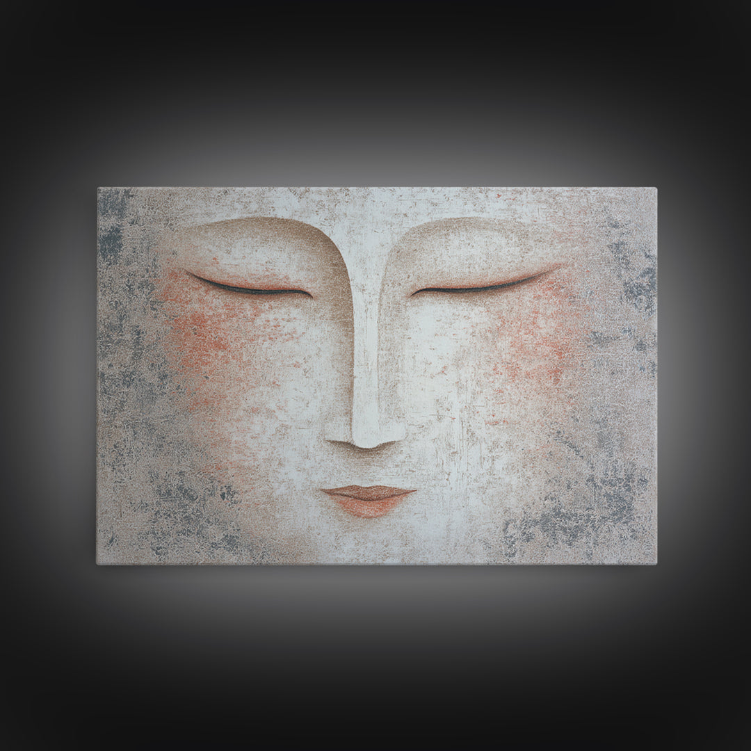 Calm Face with Closed Eyes and Simple Framed Canvas Print, Zen Art, Japanese Wall Art, Living Room Decor, Oil Painting, Zen, ZEN-3x2-2