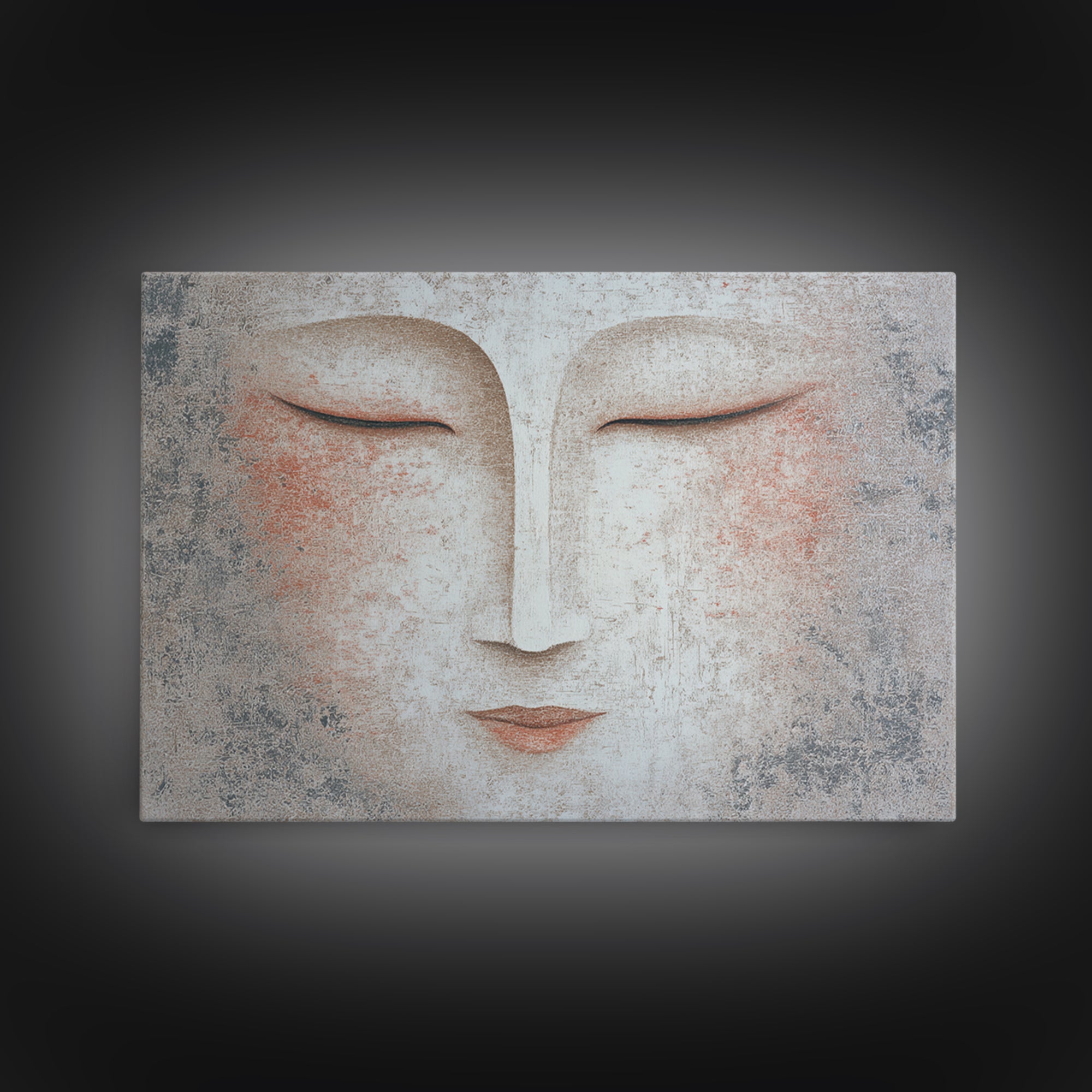 Calm Face with Closed Eyes and Simple Framed Canvas Print, Zen Art, Japanese Wall Art, Living Room Decor, Oil Painting, Zen, ZEN-3x2-2