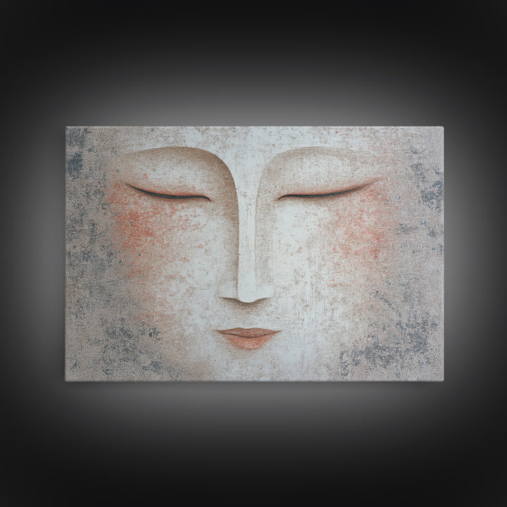 Calm Face with Closed Eyes and Simple Framed Canvas Print, Zen Art, Japanese Wall Art, Living Room Decor, Oil Painting, Zen, ZEN-3x2-2