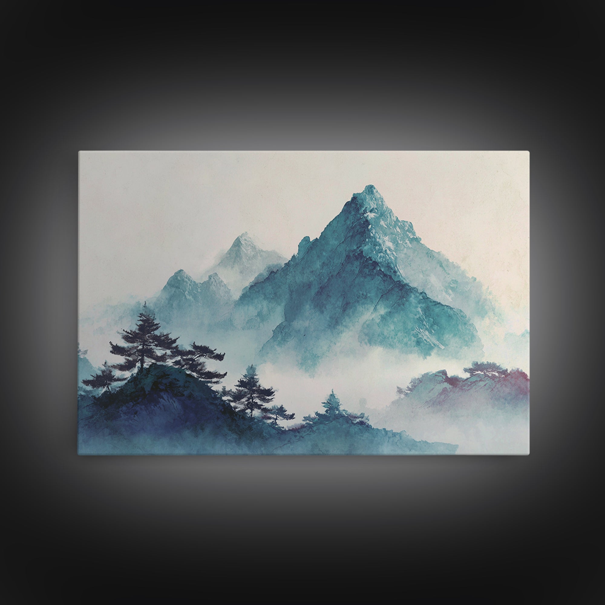 Minimal Mountain in Fog with Empty Space Canvas Print, Zen Art, Boho Decor, Living Room Decor, Fine Art, Zen, Original Painting, ZEN-3x2-57