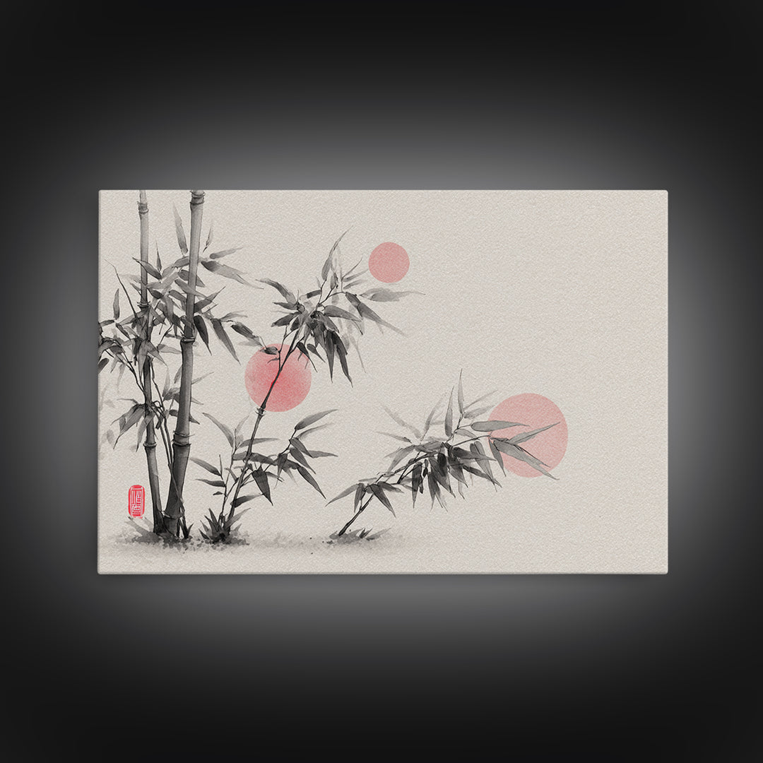 Bamboo Stalks in Sparse Ink Wash Framed Canvas Print, Zen Art, Wabi Sabi Wall Art, Living Room Decor, Zen, Statement Artwork, ZEN-3x2-6