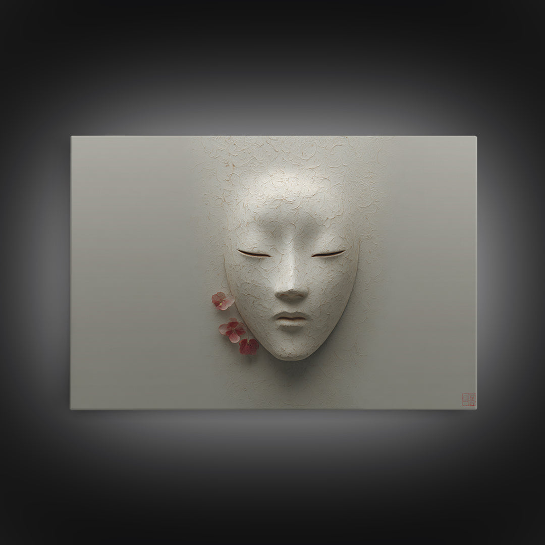 Calm Face with Closed Eyes and Simple Framed Canvas Print, Zen Art, Artist, Living Room Decor, Fine Art, Zen, Textured Painting, ZEN-3x2-74