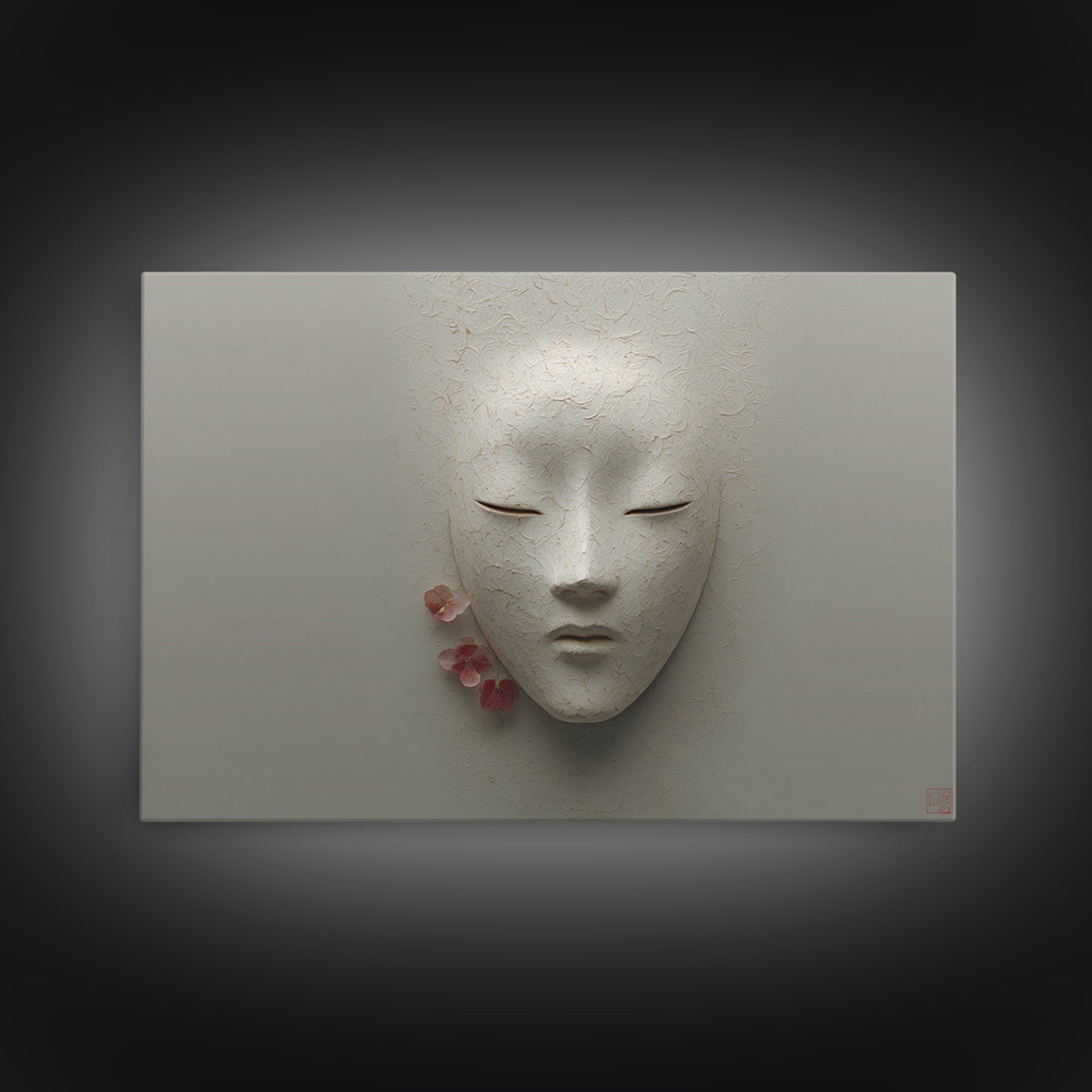 Calm Face with Closed Eyes and Simple Framed Canvas Print, Zen Art, Artist, Living Room Decor, Fine Art, Zen, Textured Painting, ZEN-3x2-74