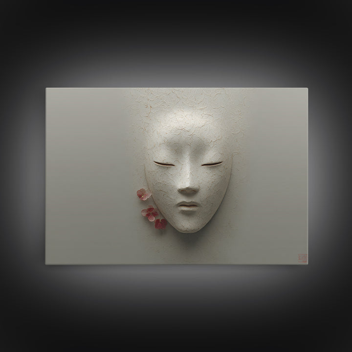 Calm Face with Closed Eyes and Simple Framed Canvas Print, Zen Art, Artist, Living Room Decor, Fine Art, Zen, Textured Painting, ZEN-3x2-74