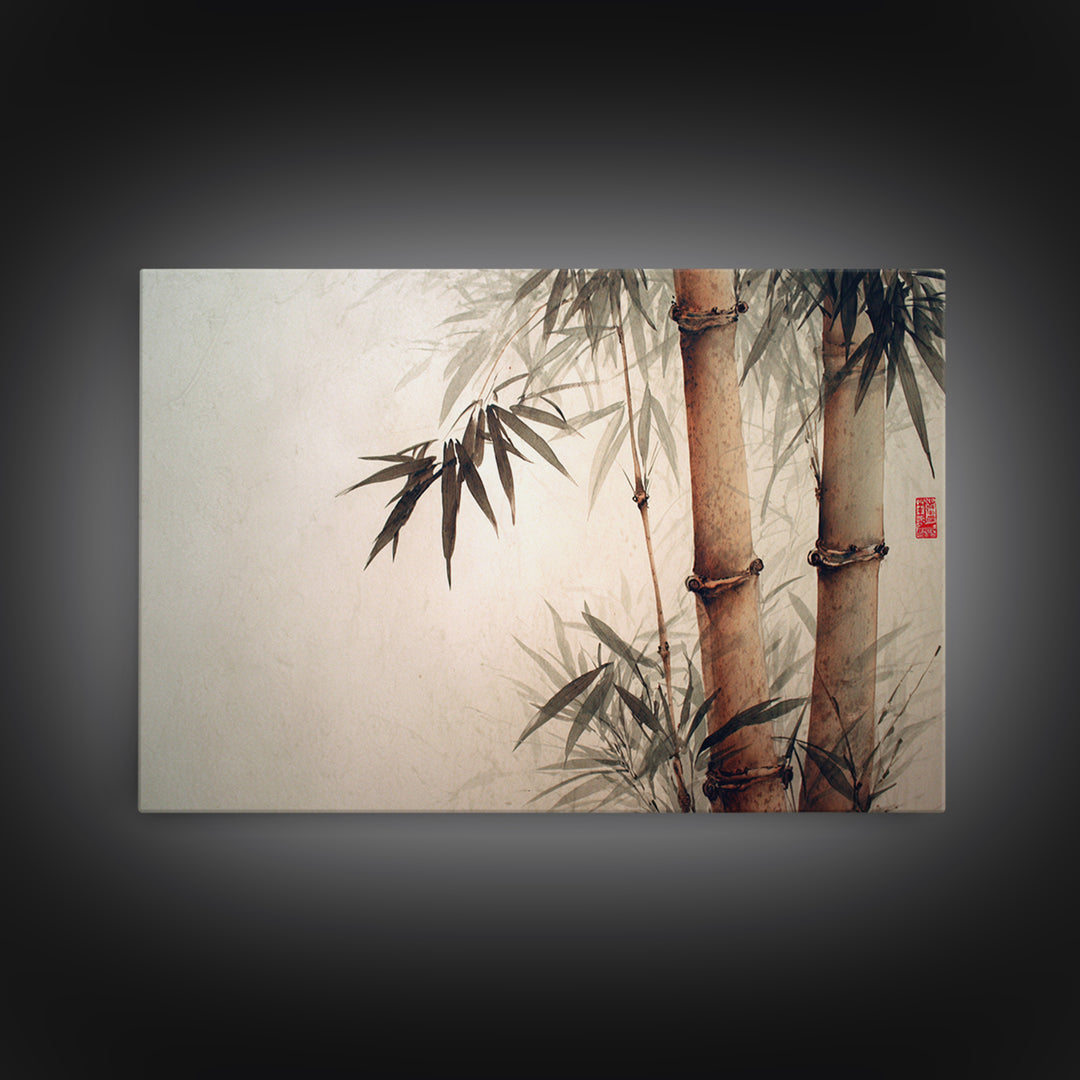 Bamboo Stalks in Sparse Ink Wash Framed Canvas Print, Zen Art, Fine Art Print, Living Room Decor, Fine Art, Zen, ZEN-3x2-78