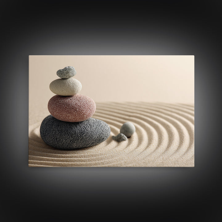 Smooth Pebbles Arranged Framed Canvas Print, Zen Art, Garden Art, Living Room Decor, Fine Art, Zen, Artist, Neutral Wall Art, ZEN-3x2-87