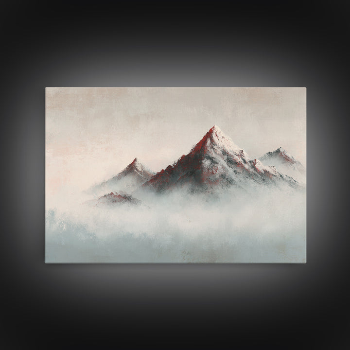 Minimal Mountain in Fog with Empty Space Framed Canvas Print, Zen Art, Contemporary Art, Living Room Decor, Oil Painting, Zen, ZEN-3x2-9