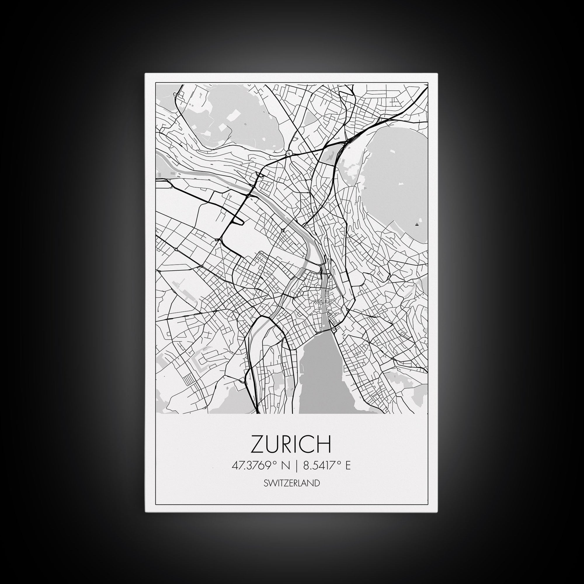 Zurich Street Map, Switzerland Map, Europe City Map Print, Minimalist Art, Wall Art, Canvas Print, Travel Art, Wall Hanging, Honeymoon Gift