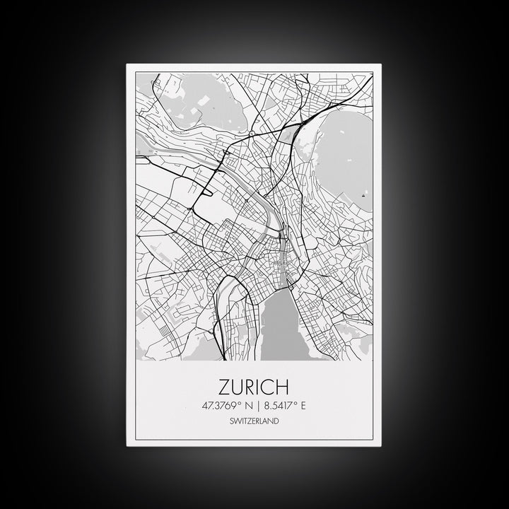 Zurich Street Map, Switzerland Map, Europe City Map Print, Minimalist Art, Wall Art, Canvas Print, Travel Art, Wall Hanging, Honeymoon Gift