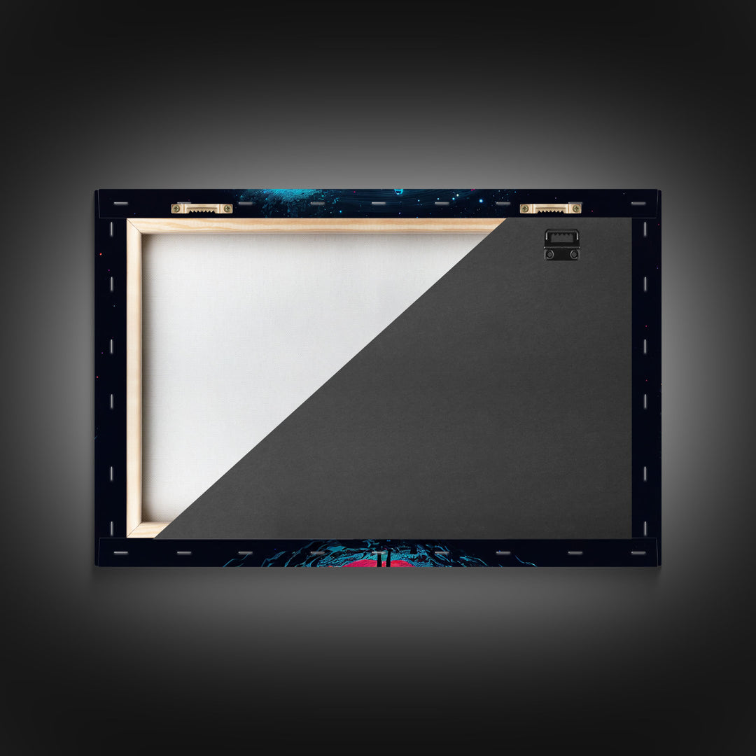 Strange new worlds among  the stars, scifi retrowave art, framed canvas print, unique wall art