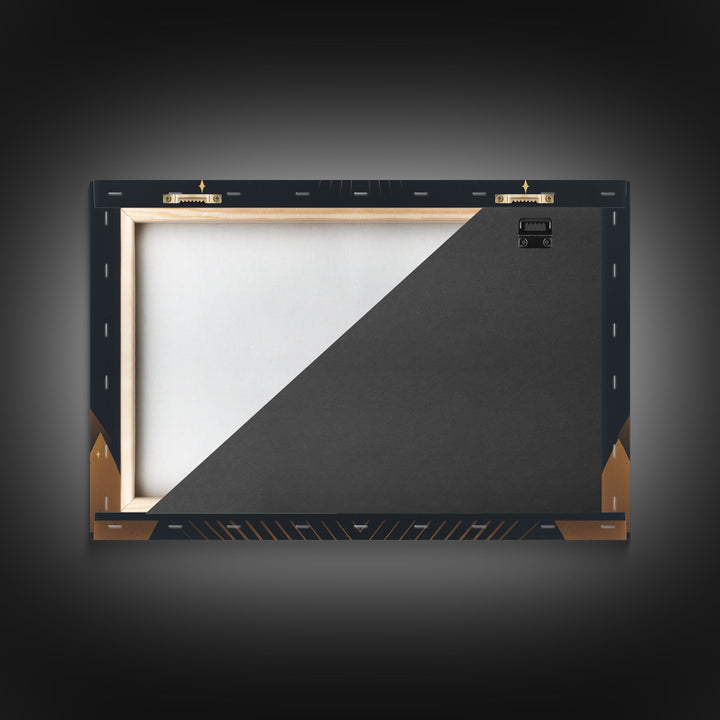 Art Deco Style Mountain landscape at Sunset, Framed Canvas Print, Large Format Wall Art, Huge Wall Decor, Black and Gold